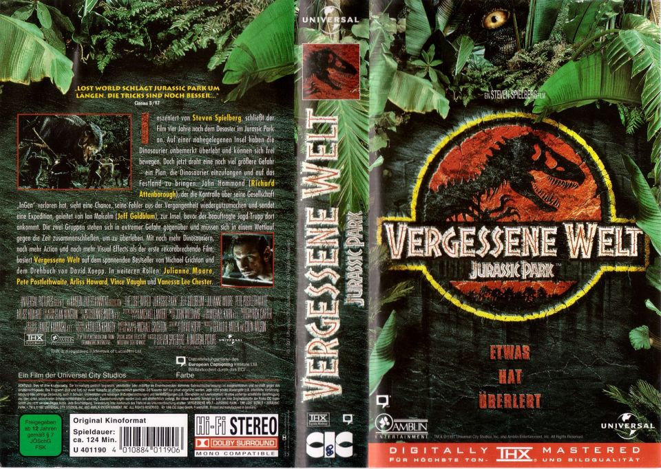 Jurassic Park Vergessene Welt VHS Cover