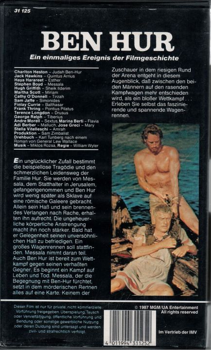 Ben Hur VHS Rückseite