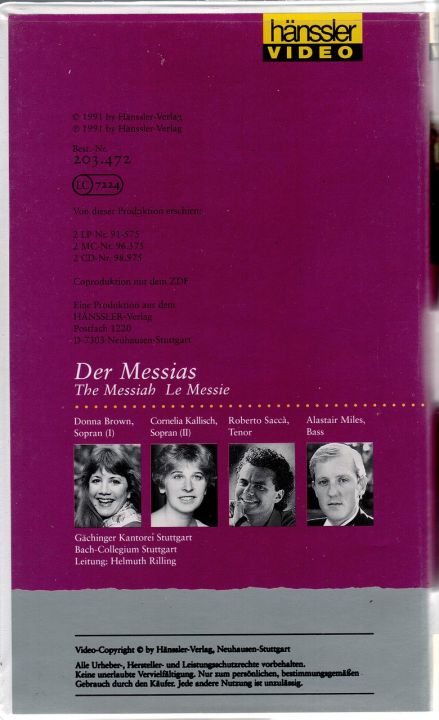 Helmuth Rilling Georg Friedrich Händel Der Messias VHS Cover